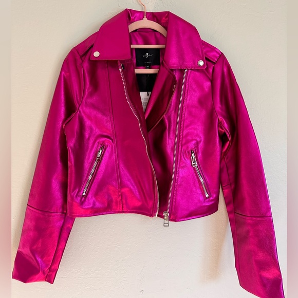 7 For All Mankind NWT Faux Leather Metallic Pink Jacket, size XS - Picture 7 of 9